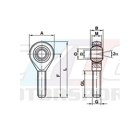 ROTULE MALE M18x150 PAS A GAUCHE + CONTRE ECROU