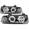 Phares Angel Eyes noirs avec clignotants intégrés – BMW Série 3 E36 Coupé / Cabriolet (1990-1999) – Halogène H1